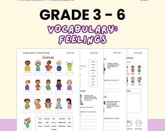 English Vocabulary of Feelings Worksheets Digital Download