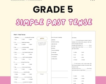 English Grade 5 Simple Past Tense Grammar Worksheets Printable Digital Download