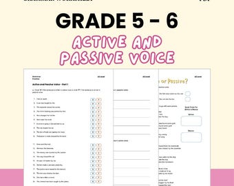 English Grade 5 Active and Passive Voice Worksheets Printable Digital Download