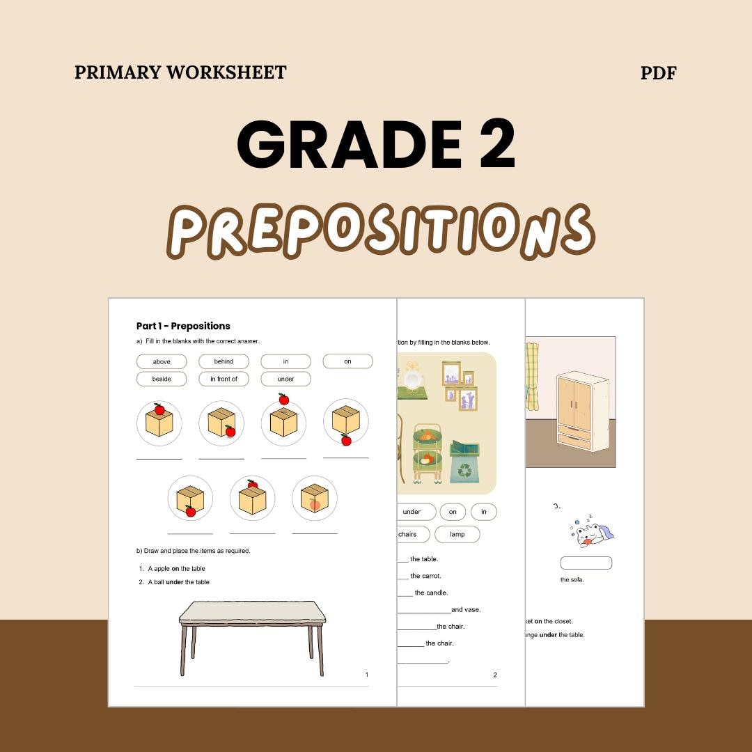 English Grade 2 Prepositions Grammar Worksheets Printable Digital ...