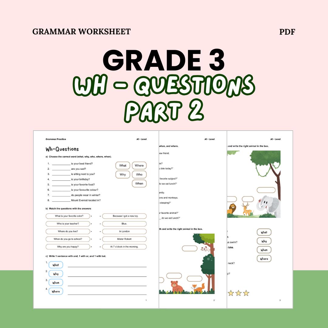 English Grammar Worksheets WH Questions Interrogative Digital Download ...