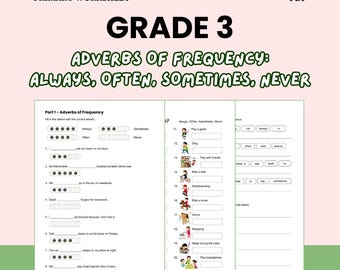 English Grammar Worksheets Adverbs of Frequency A1-Level Printable Digital Download