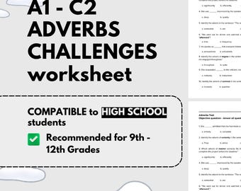 Adverbs Grammar Worksheets: IGCSE English, Grades 9-12 (Digital Printable)