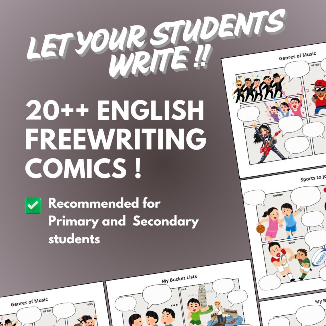 Writing Exercise Cartoon English Writing Worksheets: Freewriting Comic Printable (digital ...