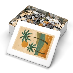 Mid‑Century Tropical Palm Trees Jigsaw Puzzle – 252–2000 pcs in Tin Box | Mindful Relaxation & Wall Art Décor