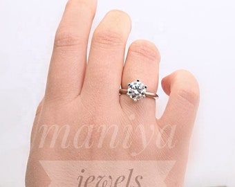 Bague de fiançailles ronde Bague en or Bague en argent Bague de promesse Bague en diamant Bague simulant Bague solitaire Cadeau pour elle Bague empilable