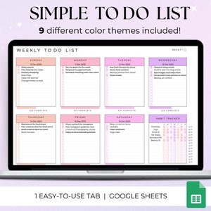 To Do List Spreadsheet, Simple Task Tracker, Google sheets Weekly Planner, Daily Task List Template, Daily Checklist Template