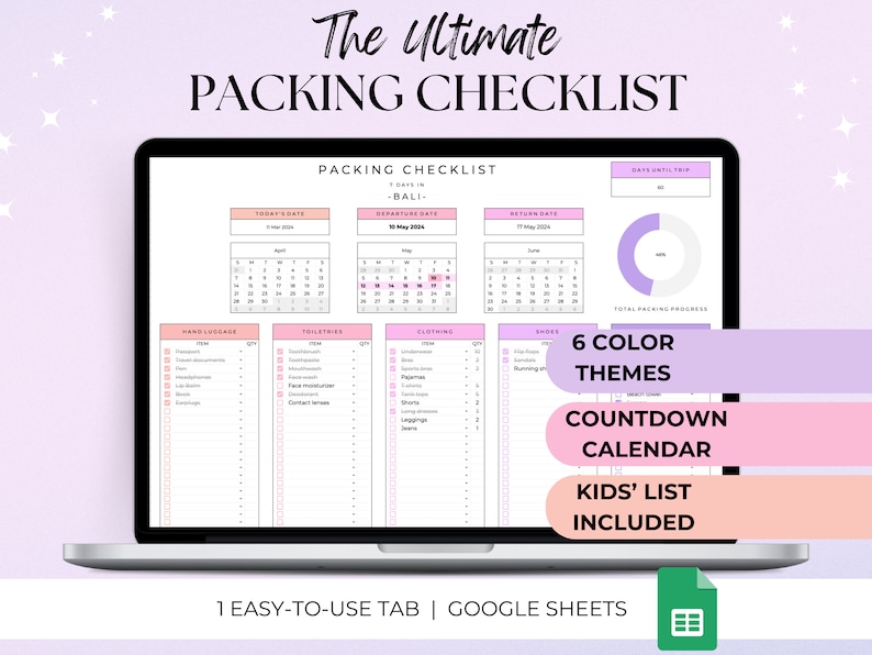 Editable packing checklist template, travel packing list, holiday packing list, trip checklist, travel essentials list, travel checklist image 1