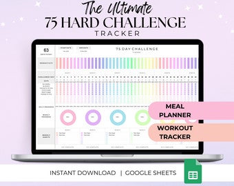 75 Hard Challenge Tracker, 75 Day Challenge, 75 Soft Challenge, hoja de cálculo de Google Sheets, 75 Hard Challenge, 75 Hard Tracker, 75 Medium