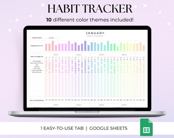 Habit Tracker Spreadsheet Template Google sheets, Daily Routine Goal Tracker, 2024 Habits, Productivity Tracker, Digital Daily Checklist