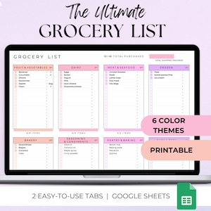 Editable Grocery List Printable, Shopping List, Grocery List Google Sheet,Printable Weekly Grocery Planner,Food Shopping List, Google Sheets