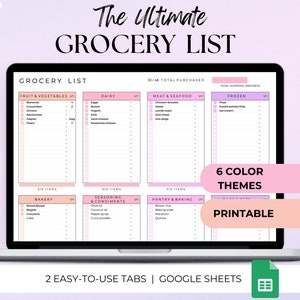 Editable Grocery List Printable, Shopping List, Grocery List Google Sheet,Printable Weekly Grocery Planner,Food Shopping List, Google Sheets