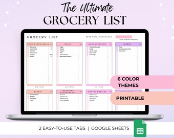 Editable Grocery List Printable, Shopping List, Grocery List Google Sheet,Printable Weekly Grocery Planner,Food Shopping List, Google Sheets