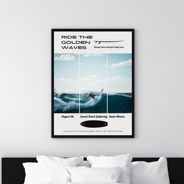 Beachy Wall Art House Decoration, Surfprint, Vintage Surf Art, Oceaan-geïnspireerde print, Solo Surfer, Heren surfposter, Digitale Print