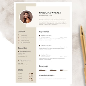 Resume Template with Photo, Professional Resume Template for Word & Pages, Clean CV Template with Picture, Resume and Cover Letter Template