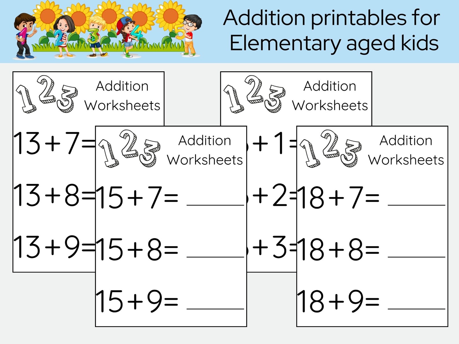 Printable Addition Worksheets Two Digit Addition Fill in the Blank ...