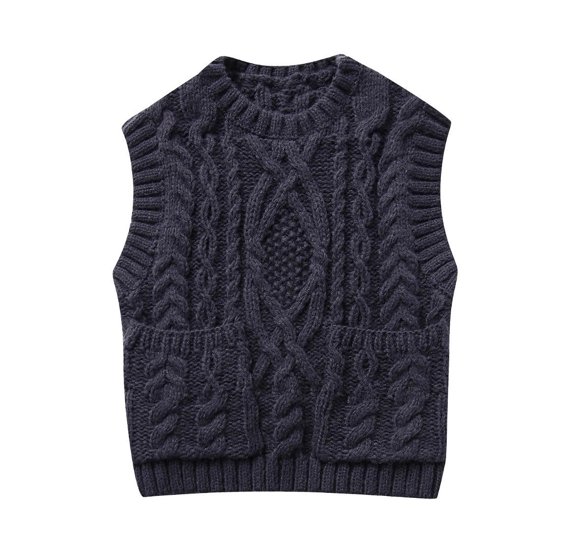 Pocket Cable Knit Sleeveless Sweater Vest / Waistcoat Etsy UK