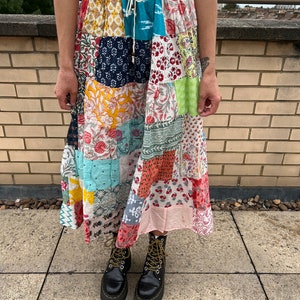 Handmade recycled patchwork long maxi skirt