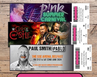 Personalised Concert Ticket Download Event Ticket, Memorabilia, Event Ticket, Surprise Ticket, Souvenir Ticket AEW WWE PINK Christmas