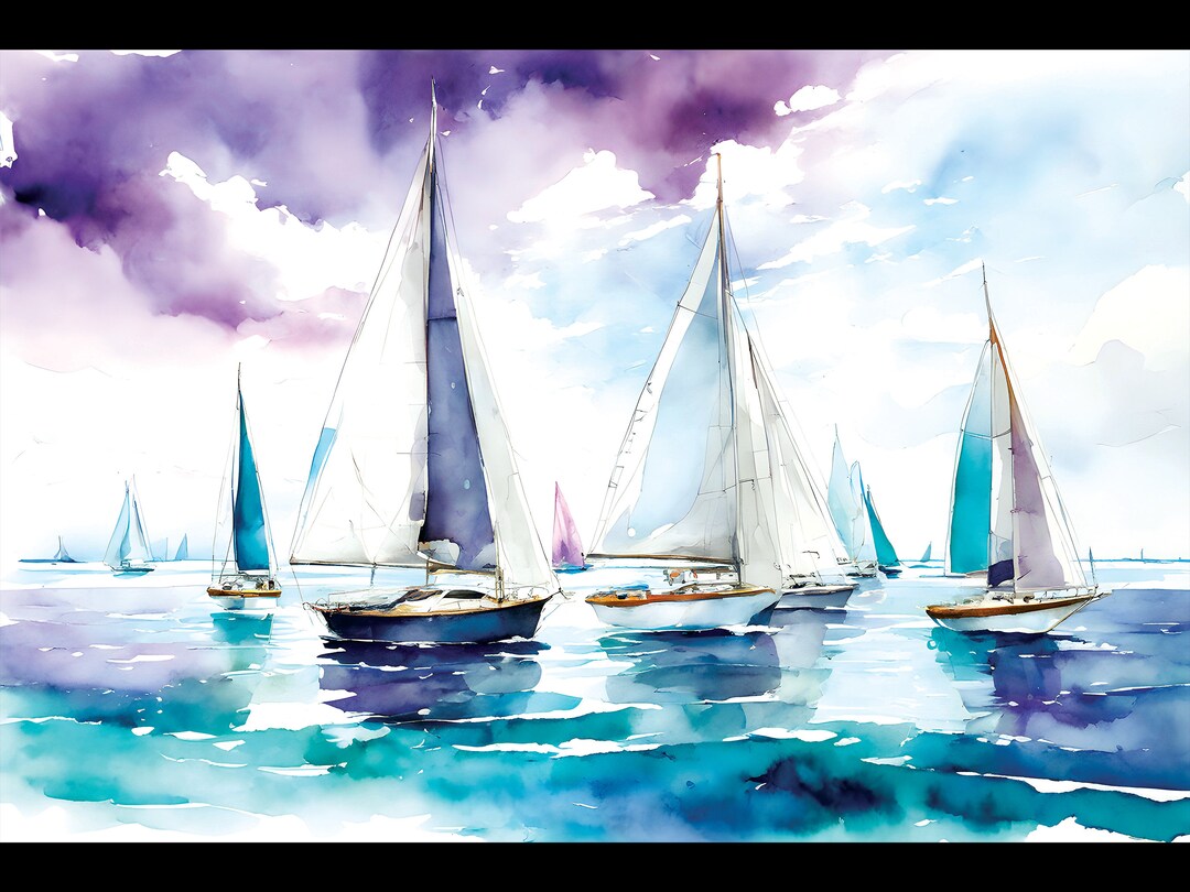 Sailorboats Watercolor Style, Watercolor Print, Digital Printable Art ...