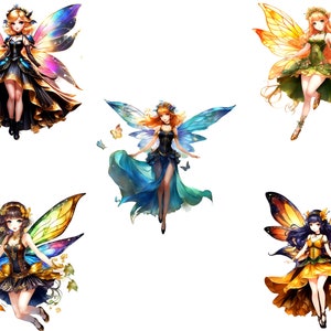 Anime Cute Fairy Clipart Bundle, Watercolor Clipart, Fairy Clipart, Digital Download, Fairy İmages, Transparent Stickers, Sticker Pack, png