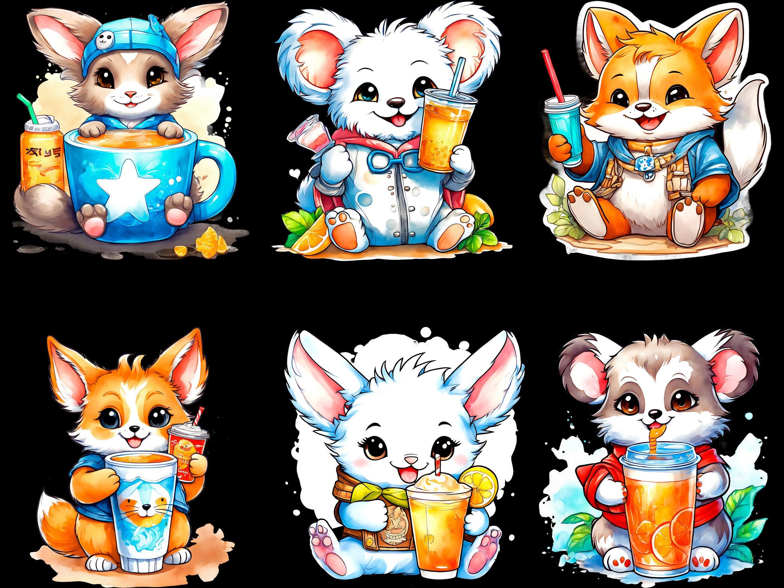 Kawaii Chibi Style Cute Animals Clipart Bundle Digital - Etsy