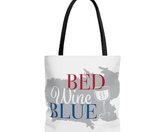 Artistieke harmonie: rode wijn ontmoet blauwe elegantie draagtas