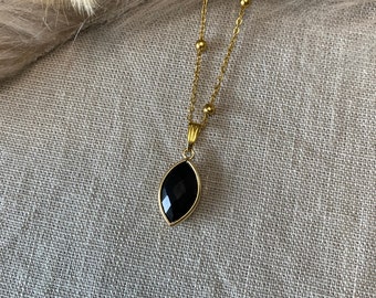 Edelsteen Black Agate ketting, rvs gold or silver plated, handgemaakt