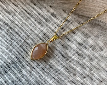 Gemstone Sunstone necklace, stainless steel gold or silver plated, handmade