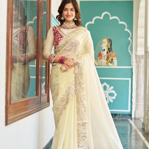 Designer Pink Fandy Silk Ready To Wear Saree With  Fully Stitched Blouse, Pitta Work, Gota Patti Work, One Minute Sarees, Prestitched Sarees