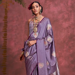 Purple Satin Handloom Weaving Silk Saree with Blouse Piece For Women, Designer Saree, Party Wear Saree, Banarasi Saree, Wedding Saree, Sari