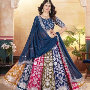 Designer Multicolor Sequins Embroidered Faux Georgette Semi Stitched Lehenga Choli With Dupatta For Women, Ethnic Wedding Wear Lehenga Choli