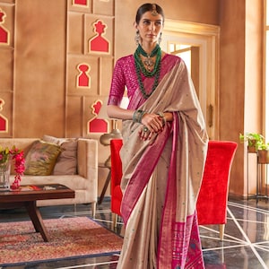 Beige Sigma Silk Patola Saree For Women, Sambhalpuri Silk Saree, Banarasi Saree, Designer Saree, Party Wear Saree, Wedding Saree, Sarees