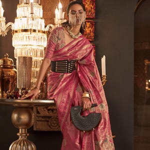 Designer Pink Handloom Weaving Silk Saree With Blouse Piece For Women,  Party & Festive Wear Saree, Premium Banarasi Silk Saree, Sari