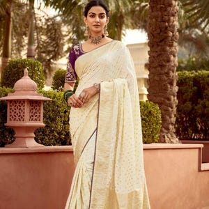 Elegant Cream Woven Dola Silk Saree For Women, Festive Wear Saree, Designer Weaving & Heavy Pallu Tassels, Banarasi Silk Sarees, Beige Saree