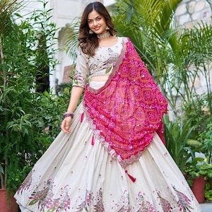 Elegant Pink Embroidered Tissue Silk Ready Made Fully Stitched Party Wear Lehenga Choli For Women, Thread Work, Sequins Work, Garba Outfit.