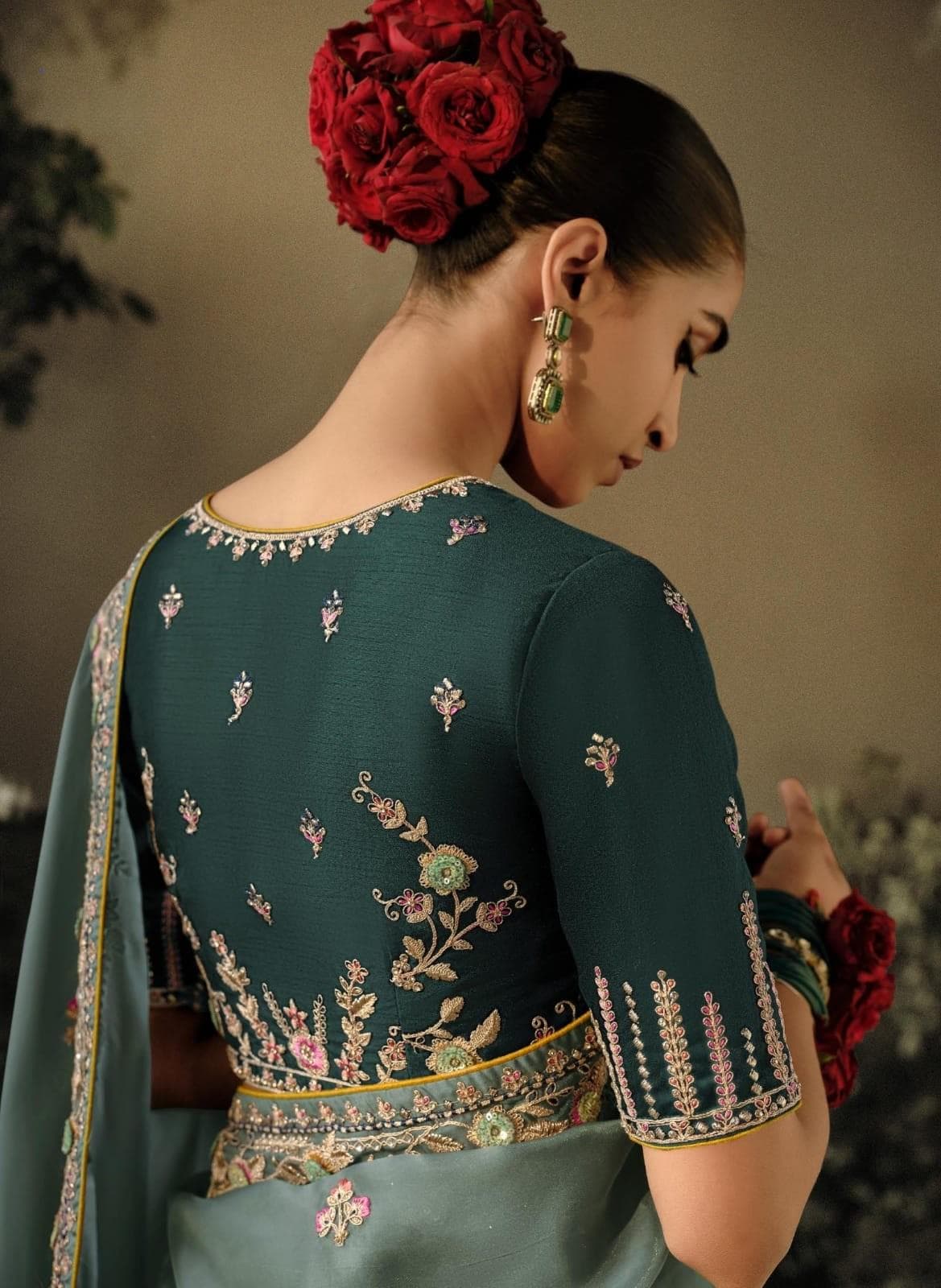 Women's Paper Silk Lavendar Embroidered Celebrity Saree With Blouse Piece