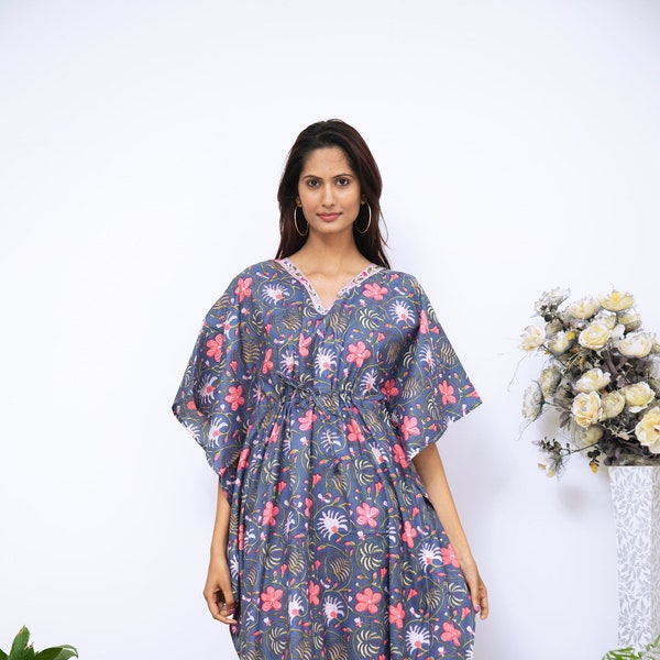 Sommer Blumen Kaftan/lange Kaftan/indische Baumwollkleid/Geschenke für Sie/Umstandskleid/Luxus-Resort-Wear/Casual Loungewear/Mutters Tages Geschenk/Top