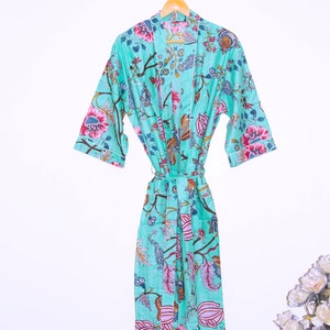 Cotton Kimono Robe Dressing Gown Block Print Bridesmaid Robe,Summer Nightwear,One Size