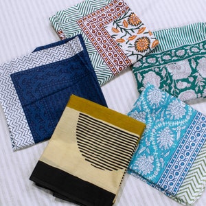 Set of 10 Hand Block Printed Cotton Sarong - Vintage Colorful Bohemian Sarong Beach Warp - Long Scarf, Large Sarong, Cover up.