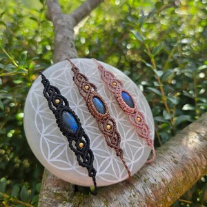 Pendentif Labradorite Et Macramé - Bijou Lithothérapie, Minéraux, Style Naturel