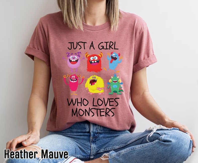 Cute Colorful Cartoon Just A Girl Who Loves Monsters Shirt, Funny Monsters Tshirt, Girl Monster