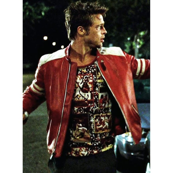 Brad Pitt Fight Club Tyler Durden Mayhem Red Leather Jacket