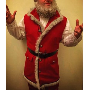 Men's Santa Claus Christmas Outfit Red Vest Waistcoat with White Fur Christmas Costume Coat Jacket