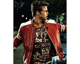 Brad Pitt Fight Club Tyler Durden Mayhem Red Leather Jacket