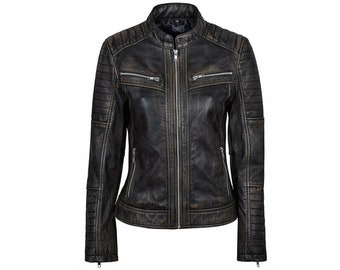 Handgefertigte Café Racer Motorrad-Biker-Vintage-Stil Slim Fit Distressed Classic Echte schwarze Lederjacke