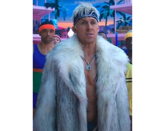 Handmade Ryan Gosling Ken White Faux Fur Coat Halloween Costume