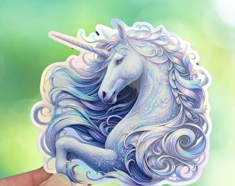 Großer Holografischer Aufkleber Einhorn, Glamour kratzfest Wetterbeständig Outdoor/ Indoor  Laptop Wasserflaschen Geschenke