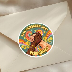 Retro Sticker „Alle Menschen sind verbunden“ – Diversität & Zusammenhalt Aufkleber in 6 Größen – Wetterfest und Hochwertig
