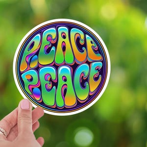 Vredessticker Ronde Retro Hippie Sticker 70s Psychedelische Decoratie – Boho Vinyl Sticker Kleurrijke Liefdessticker UV-bestendig